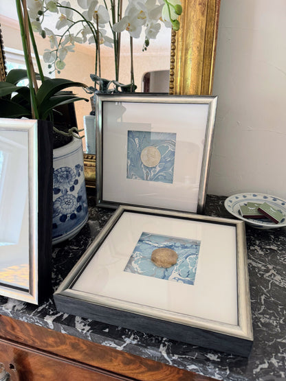 Framed Intaglios Mounted on Marbled Paper