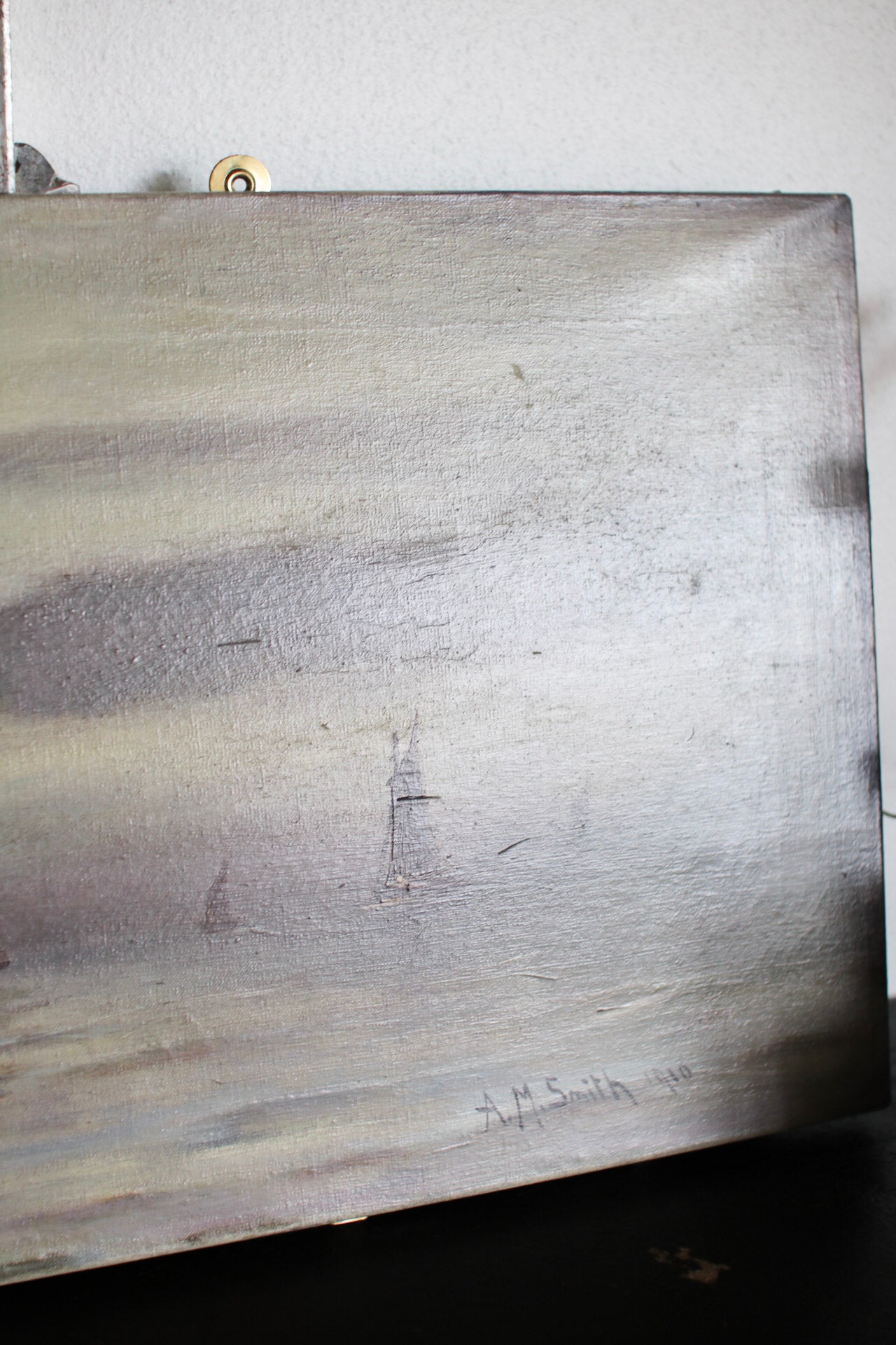 English Oil of Ships on Canvas Painting