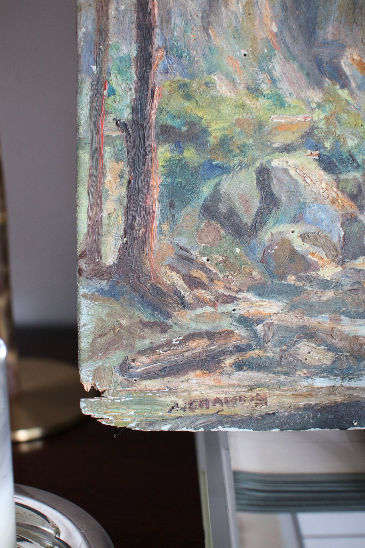 French Painting of Fisherman by River