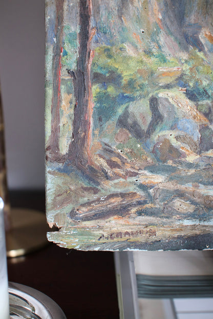 French Painting of Fisherman by River
