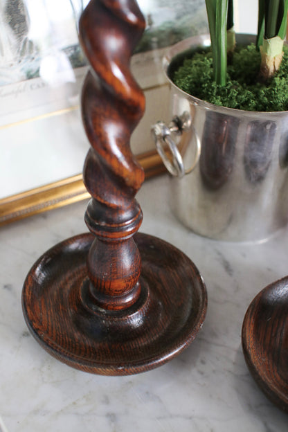 Pair of English Barley Twist Candlesticks