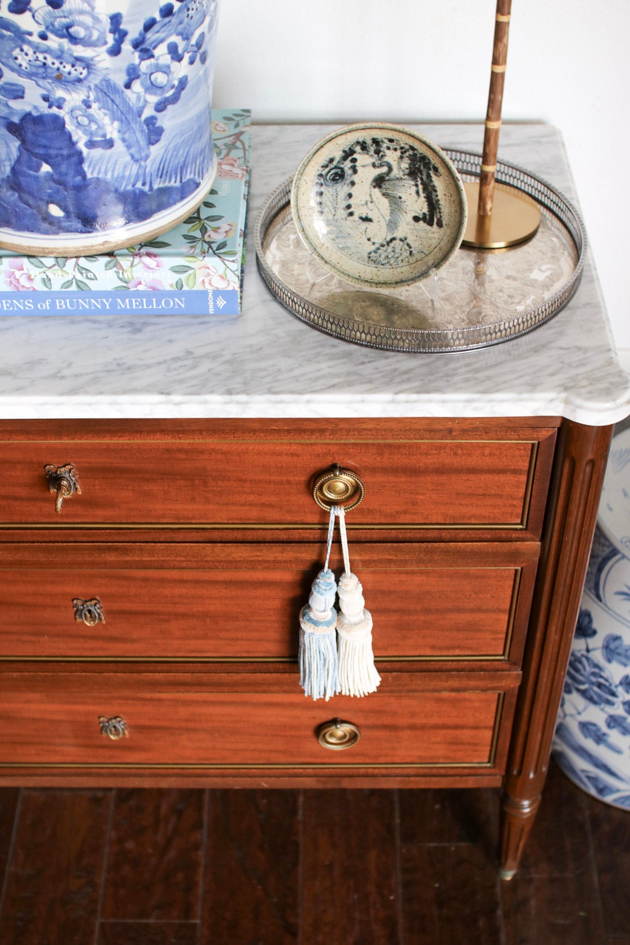 French Louis XVI Style White Marble Top Commode