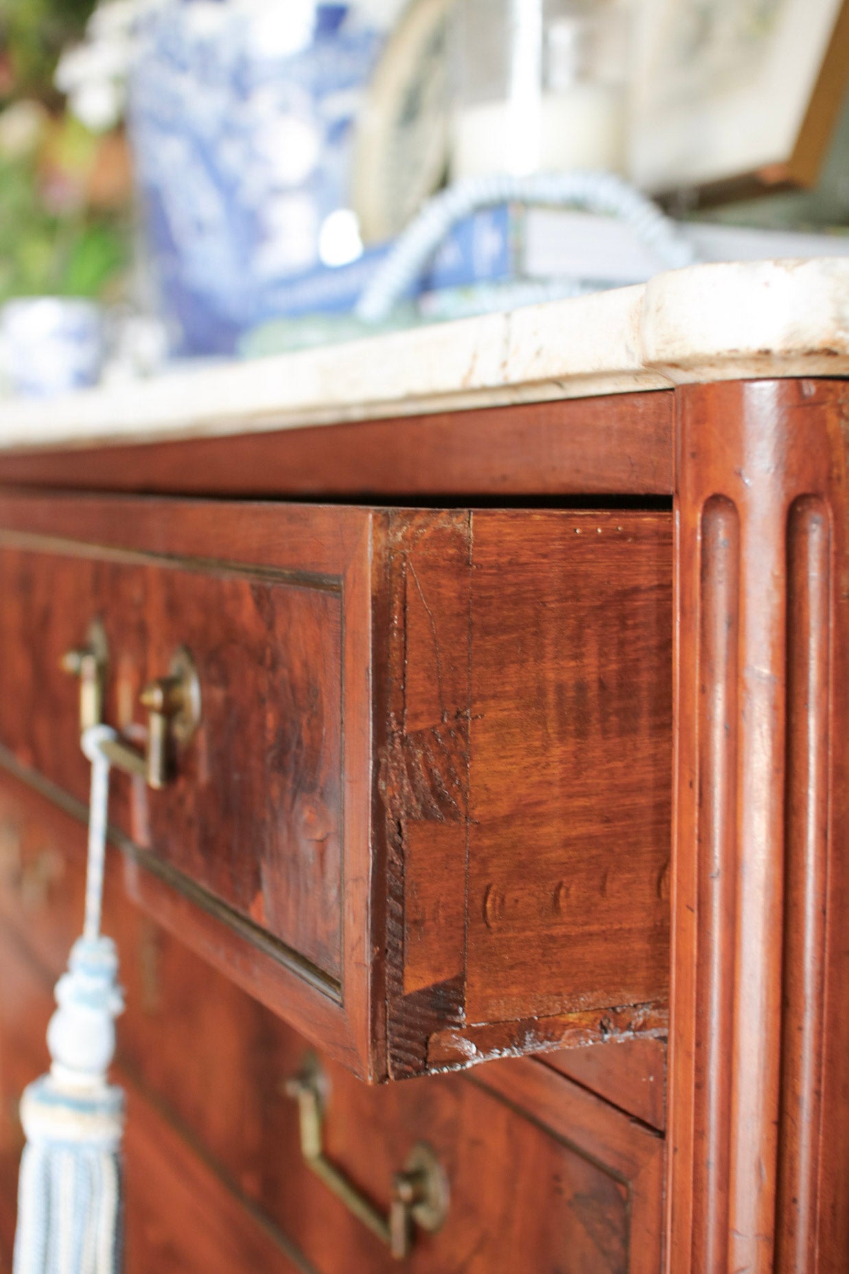 French Louis XVI White Marble Top Commode