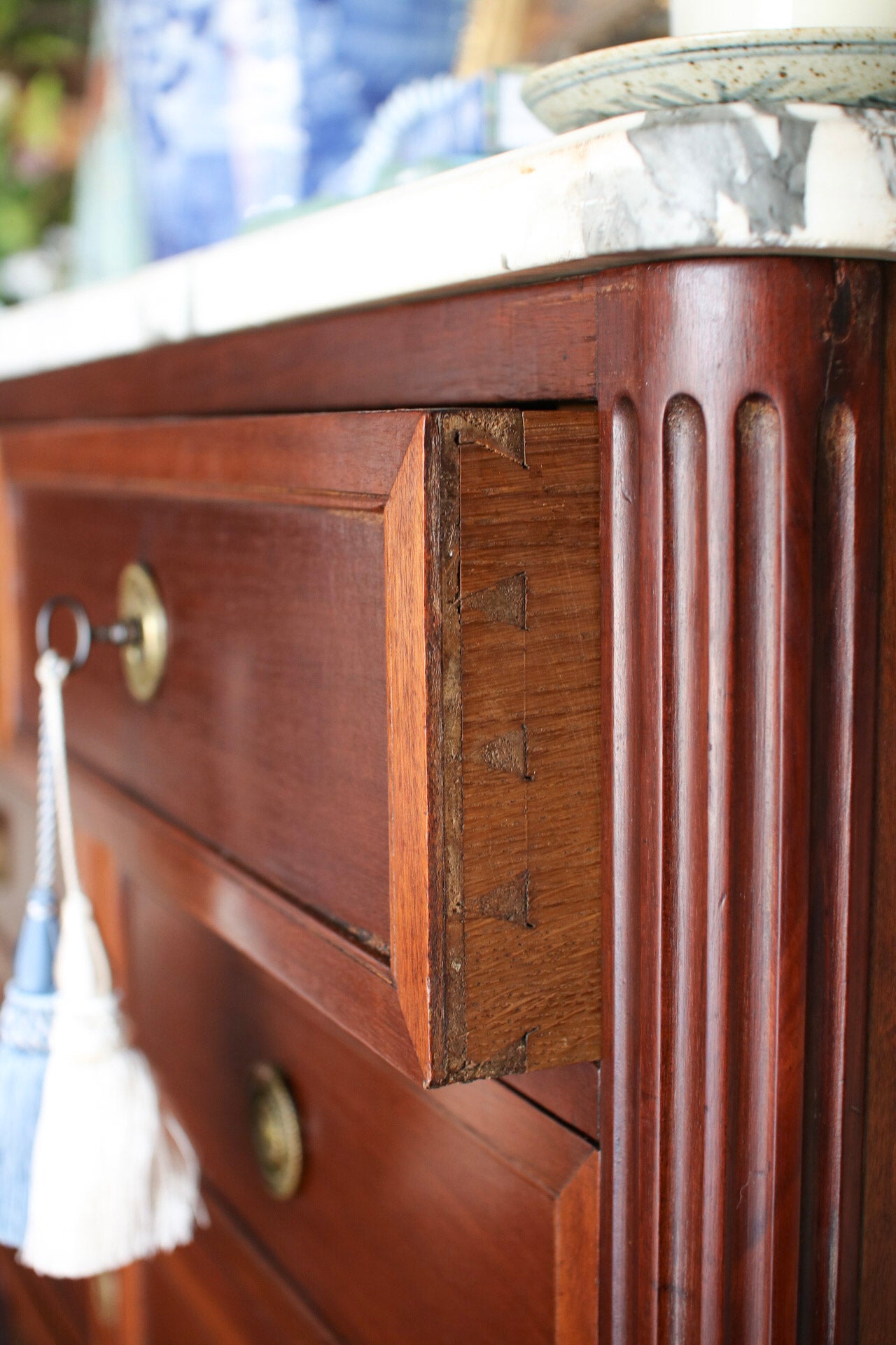 French Louis XVI White Marble Top Commode