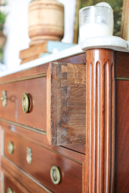 French Louis XVI Petite White Marble Top Commode