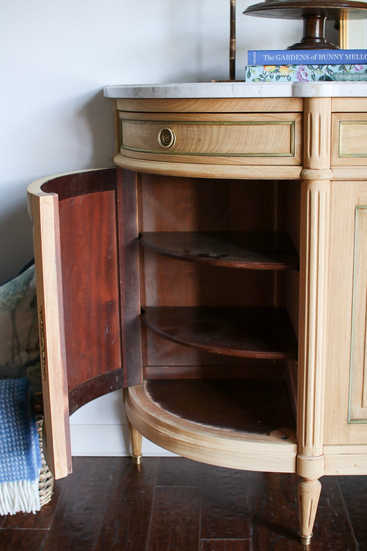 Bleached French Louis XVI White Marble Top Buffet