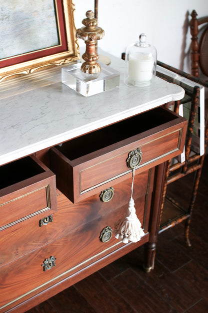 French Louis XVI Style White Marble Top Commode
