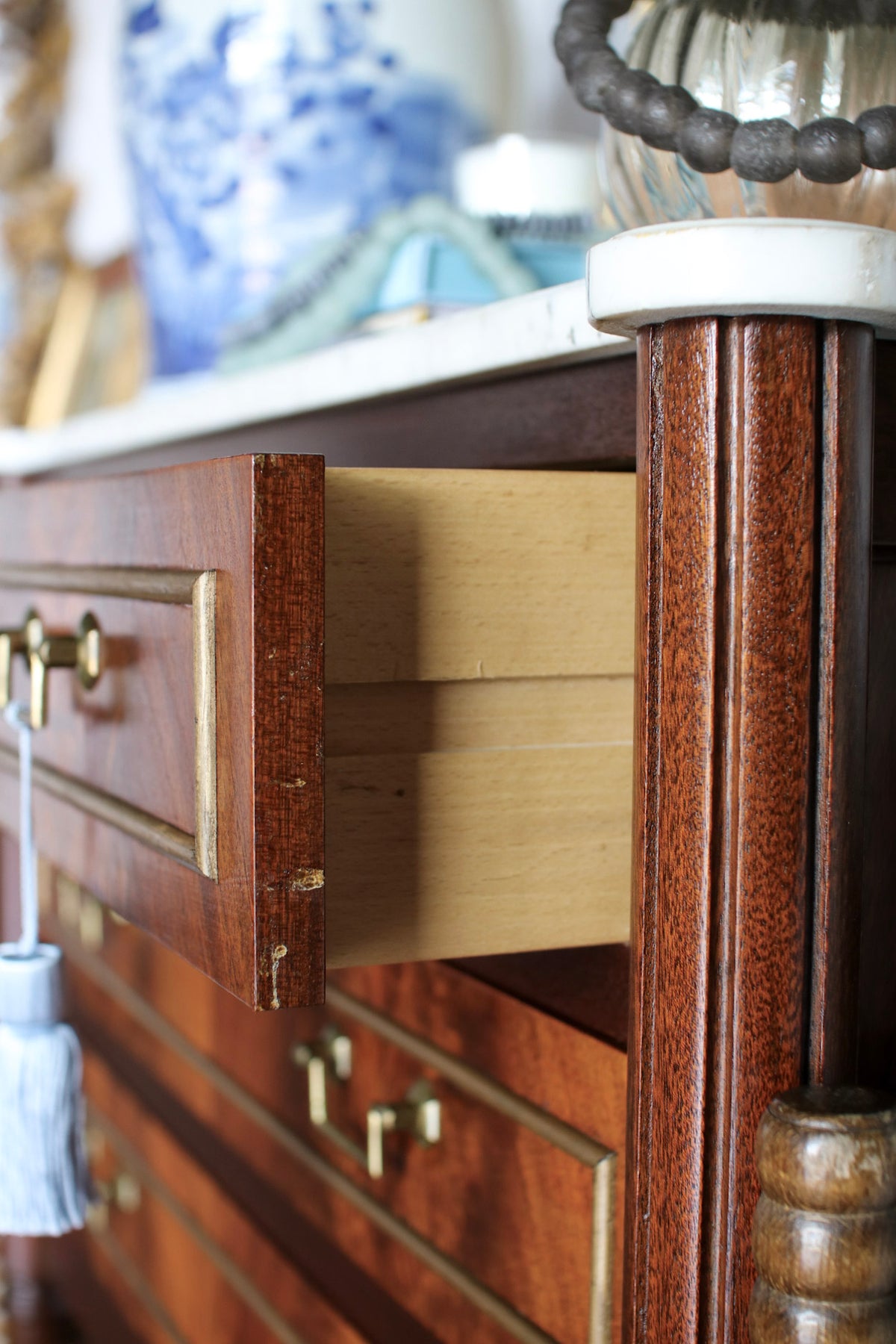 French Louis XVI Flame Mahogany White Marble Top Commode