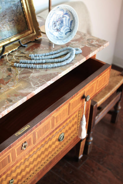 Italian Parquetry Vintage Commode with Pâté Stone