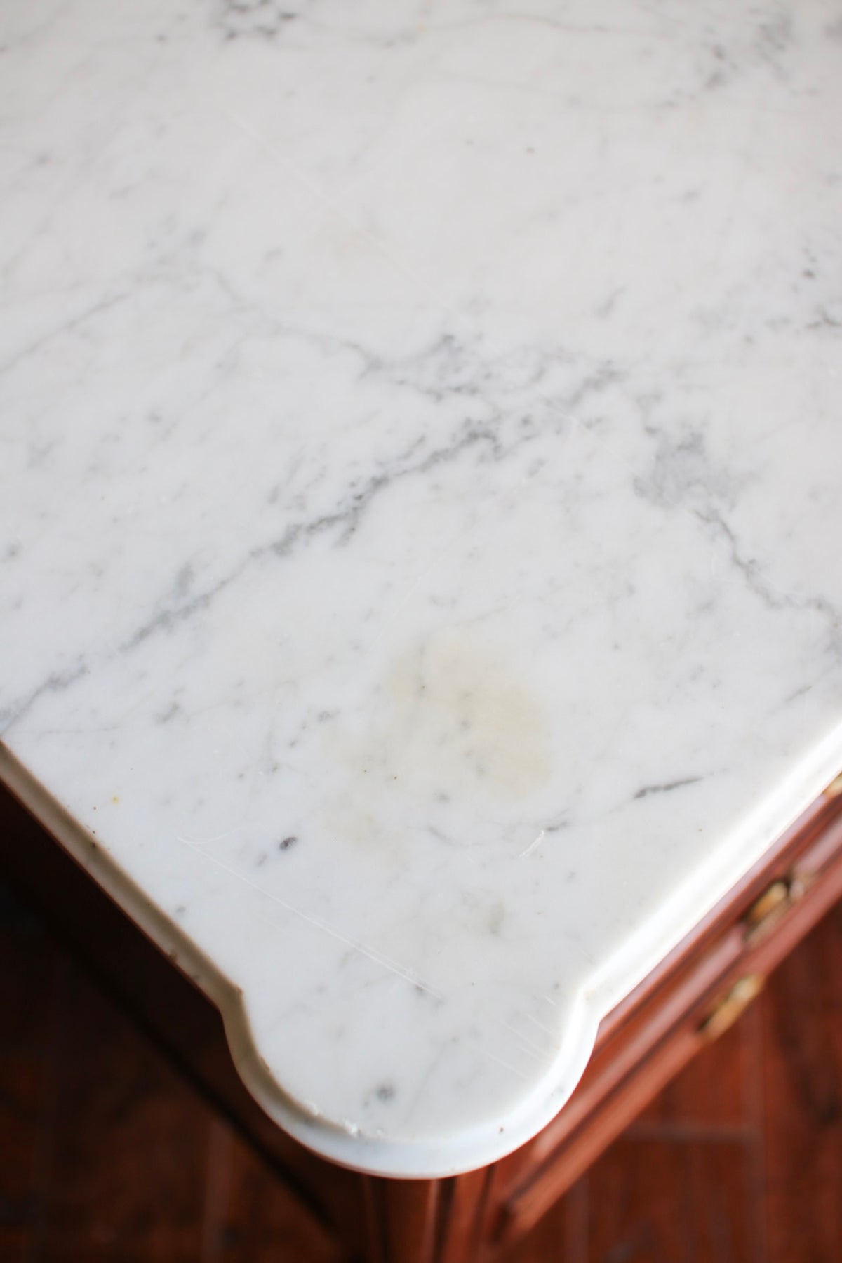 French Louis XVI White Marble Top Commode