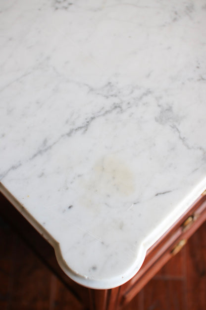 French Louis XVI White Marble Top Commode