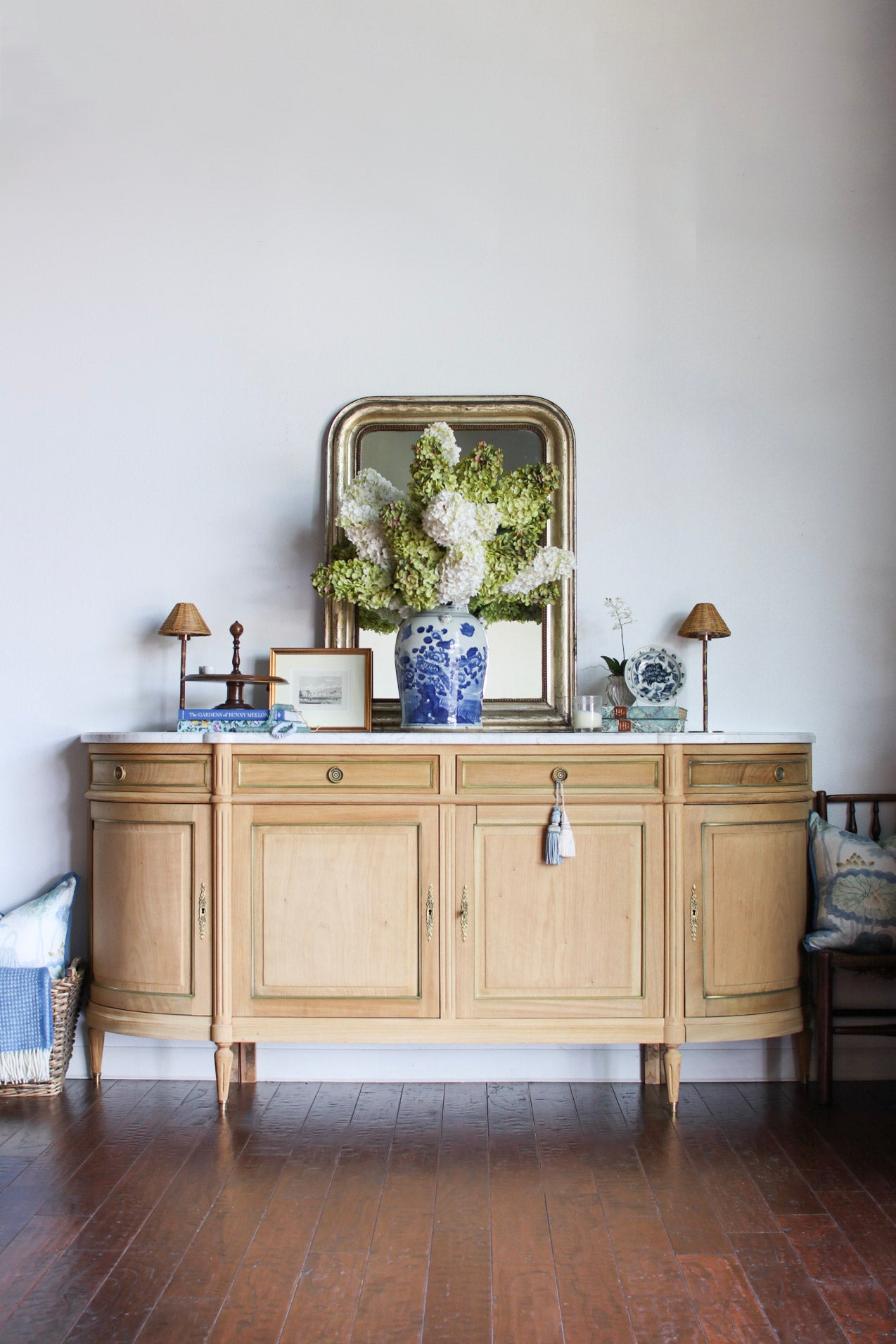 Bleached French Louis XVI White Marble Top Buffet