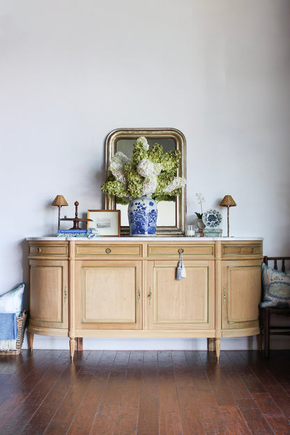 Bleached French Louis XVI White Marble Top Buffet
