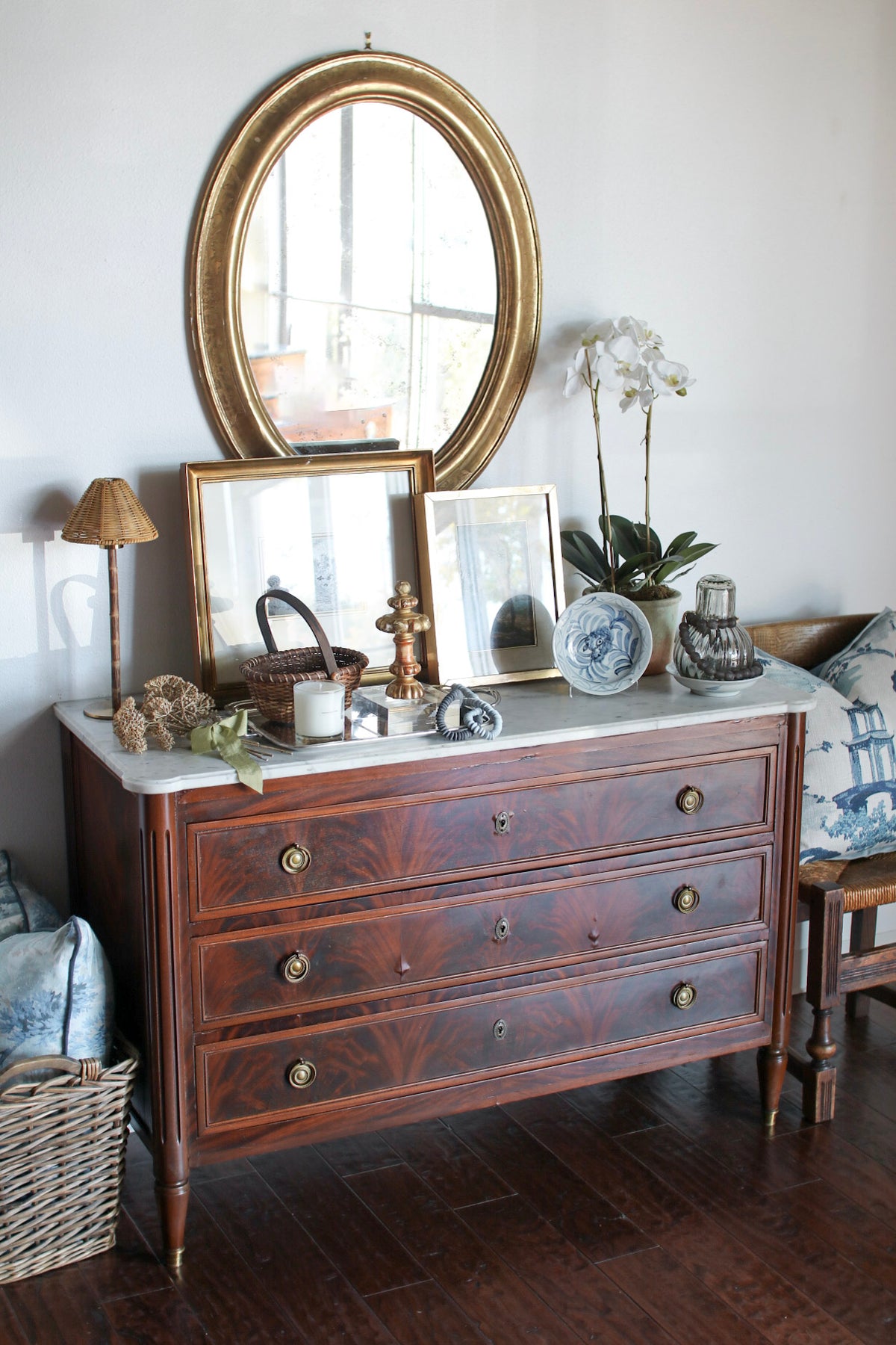 French Louis XVI White Marble Top Commode