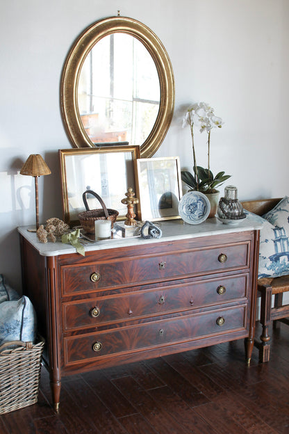 French Louis XVI White Marble Top Commode