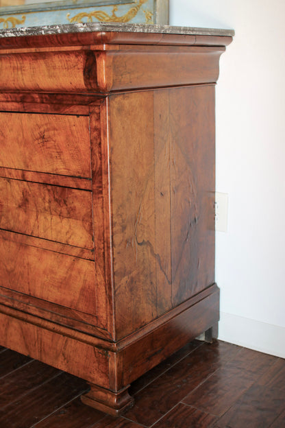 French Louis Philippe Grey Marble Top Commode