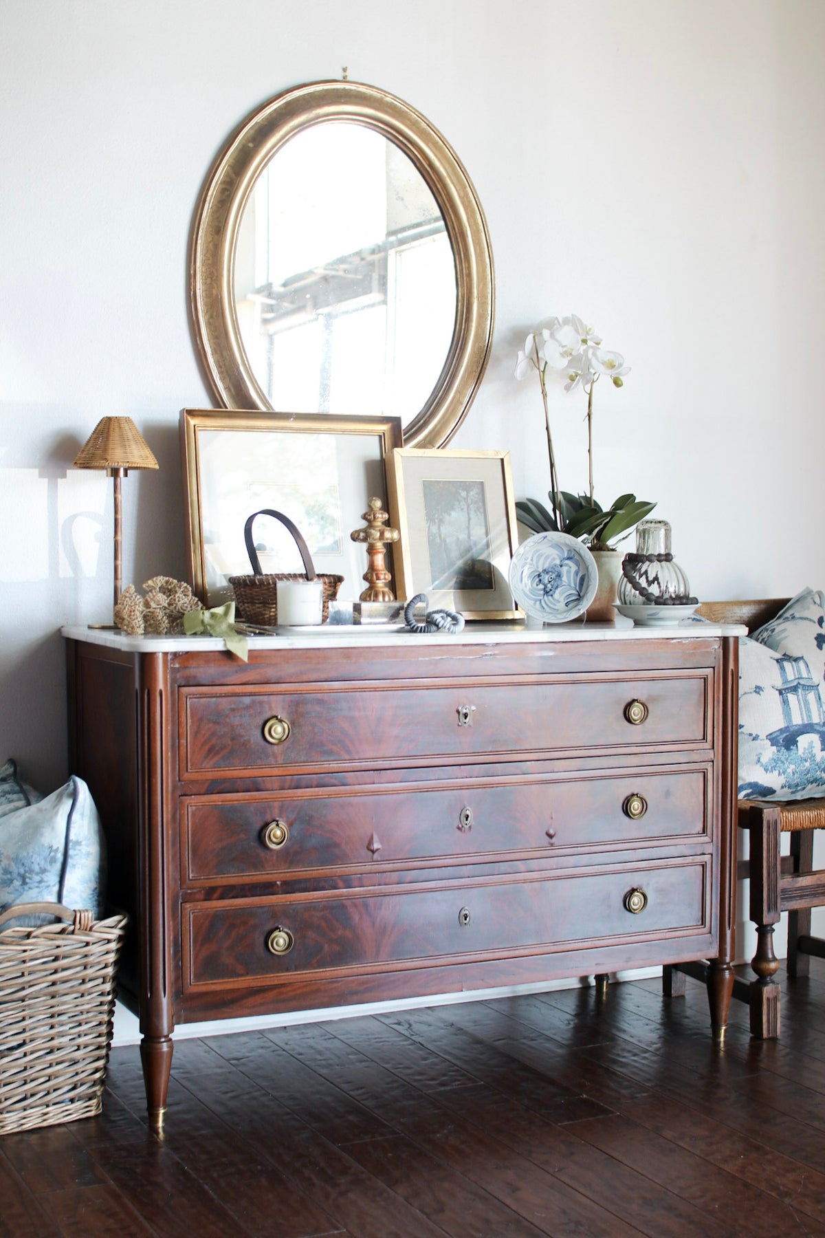 French Louis XVI White Marble Top Commode