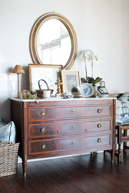French Louis XVI White Marble Top Commode
