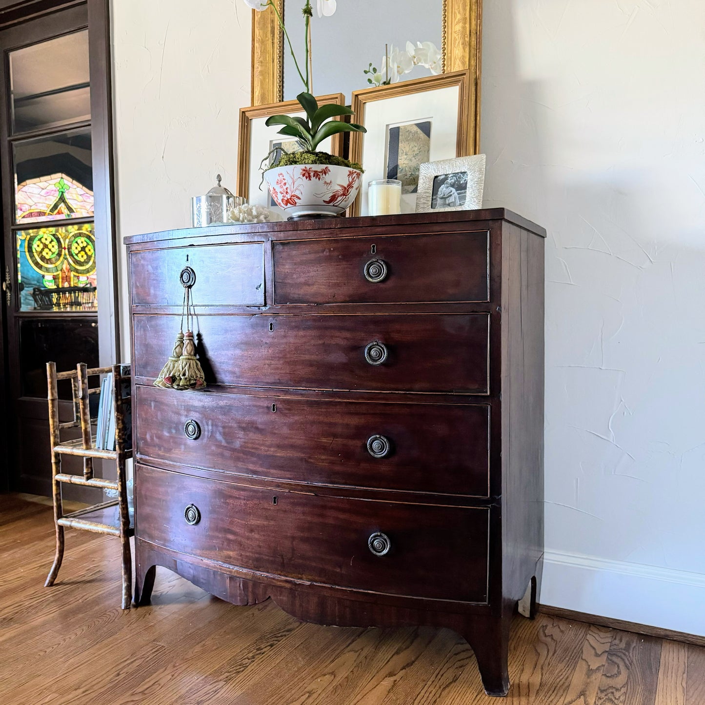 Antique English Bow Front Dresser with Round Pulls