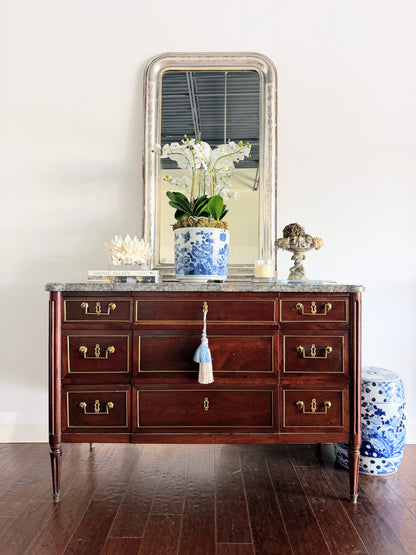 Antique French Louis XVI Grey Marble Top Commode