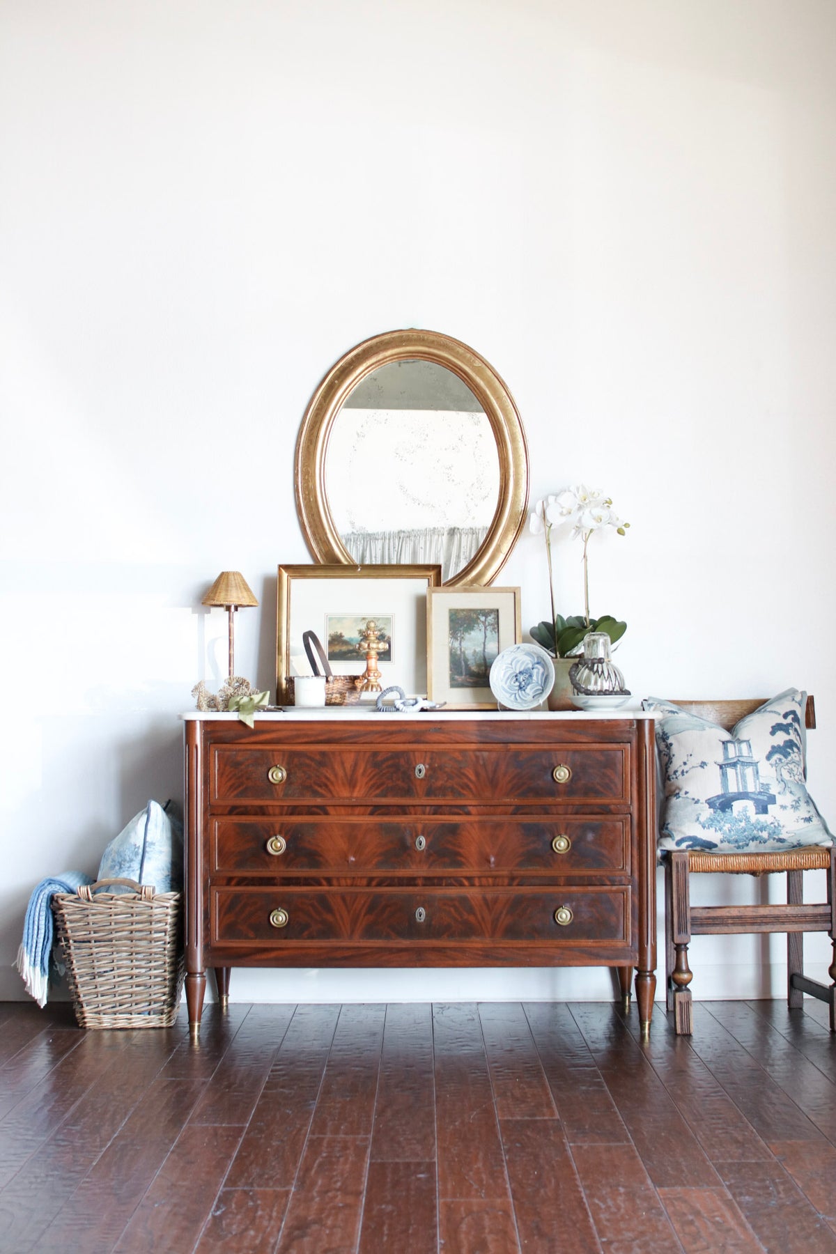 French Louis XVI White Marble Top Commode