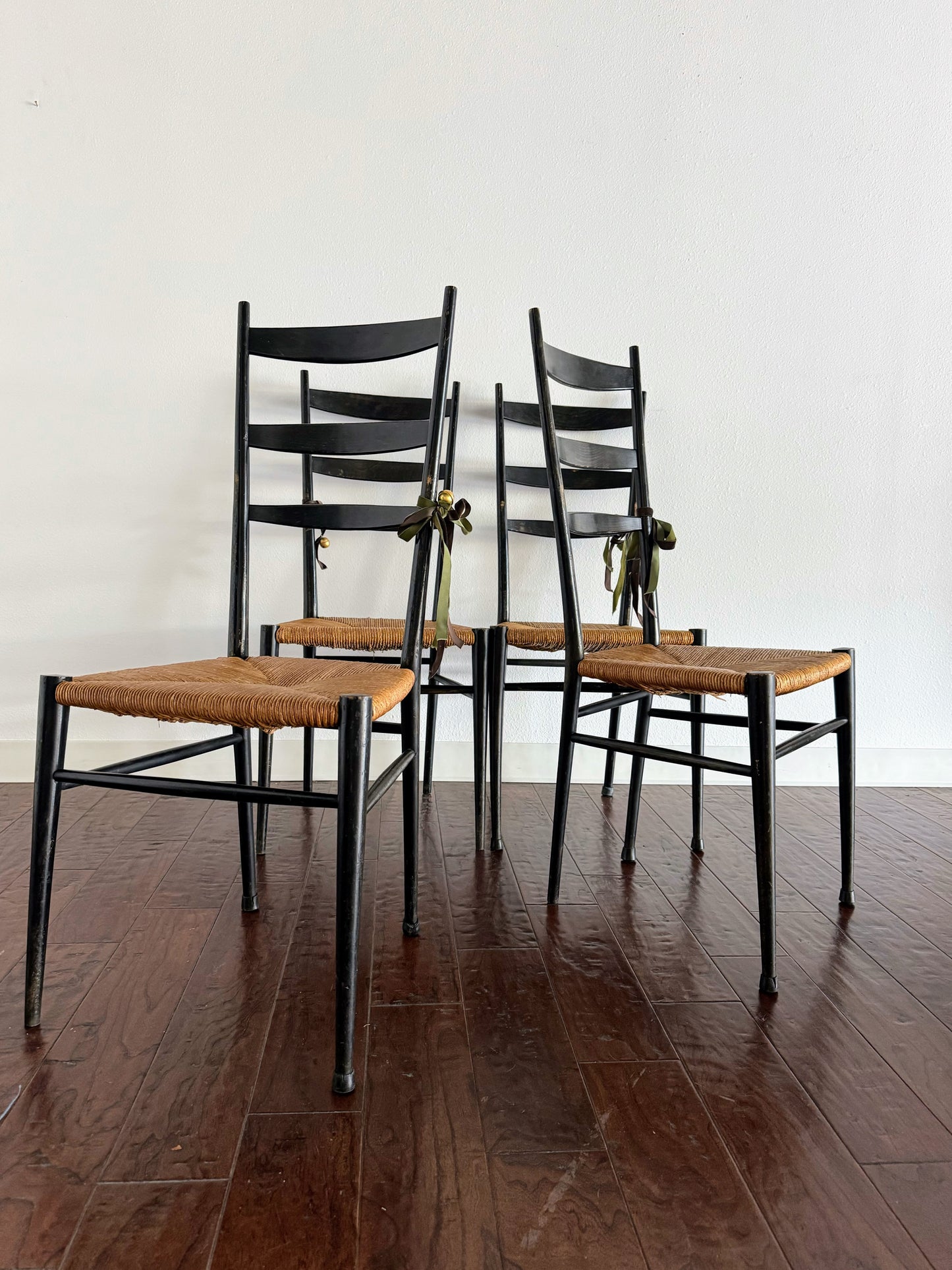 Set of Italian Chairs with Rush Seats
