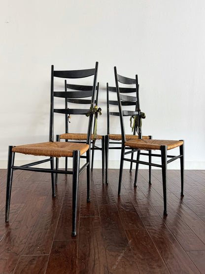 Set of Italian Chairs with Rush Seats