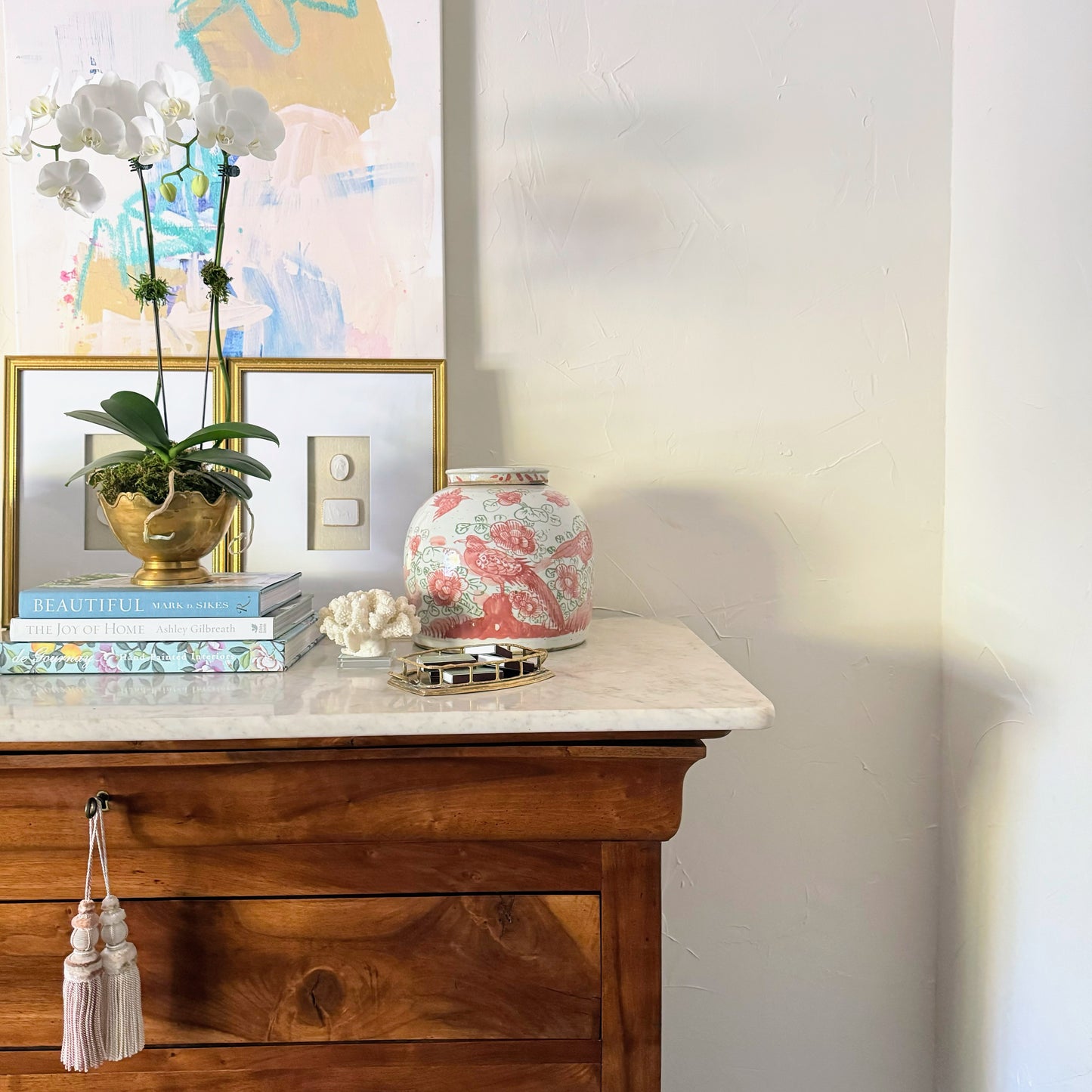 Porcelain Bird Jar in Rose & Vert