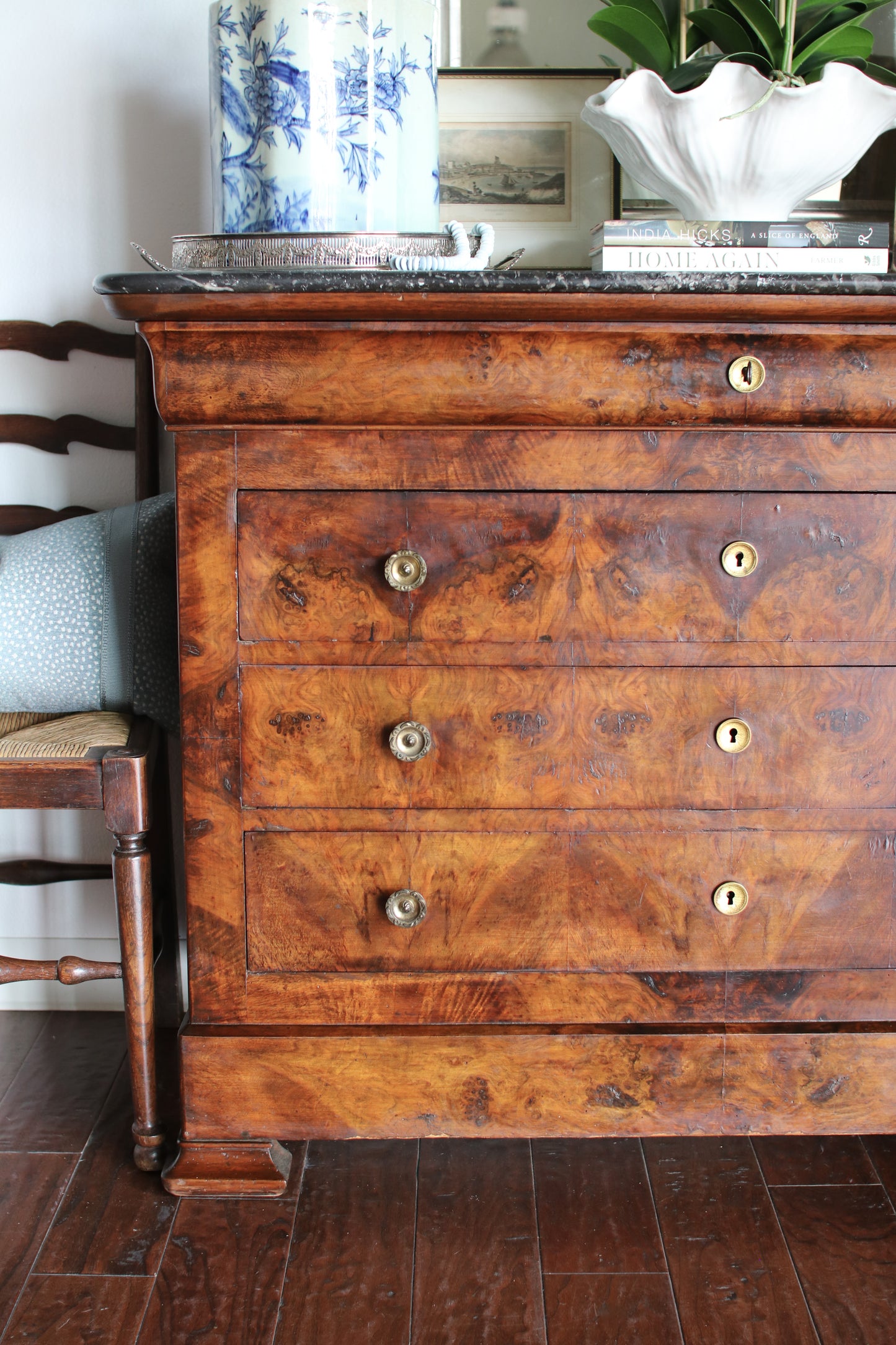 Antique French Louis Philippe Burled Walnut Commode