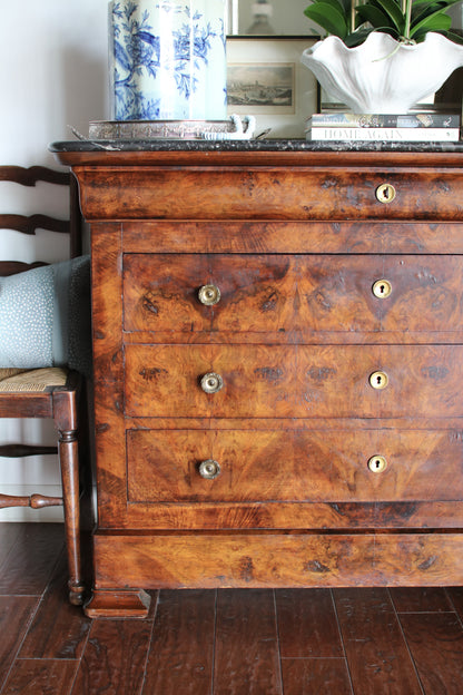 Antique French Louis Philippe Burled Walnut Commode