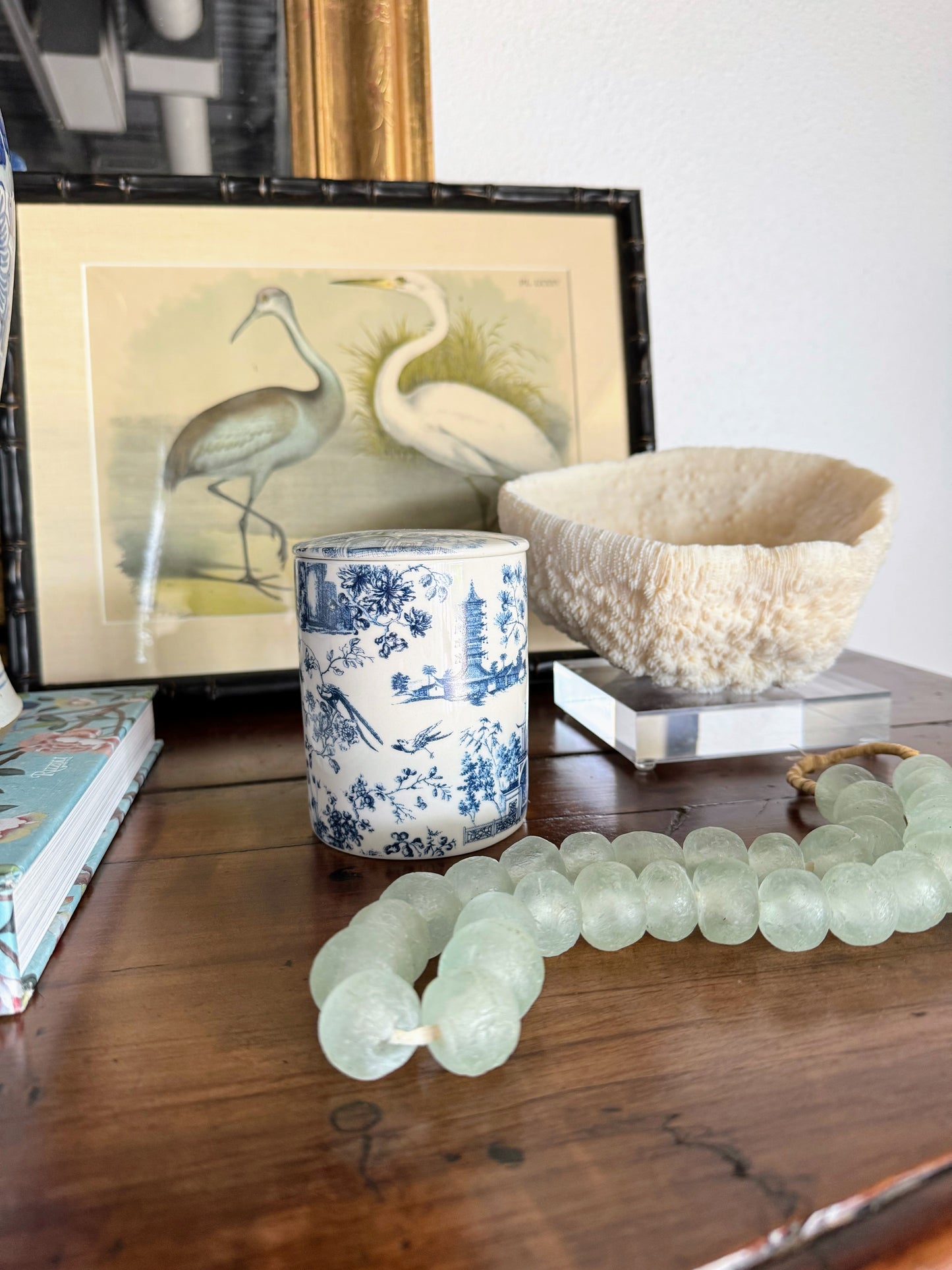 Navy Chinoiserie Toile Pattern Candle