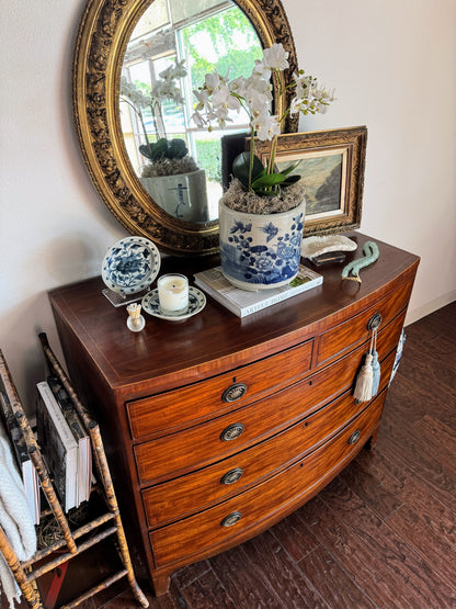Antique English Bowfront Chest of Drawers with Inlay