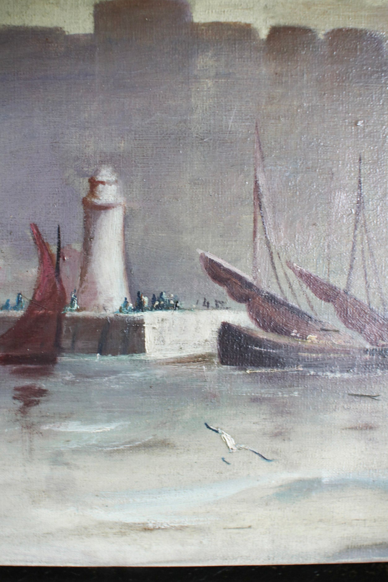 English Oil of Ships on Canvas Painting