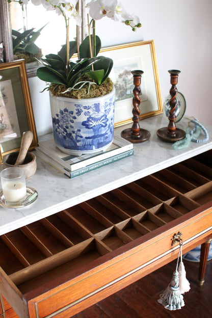 French Louis XVI White Marble Top Commode
