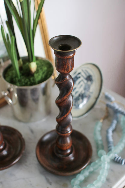Pair of English Barley Twist Candlesticks