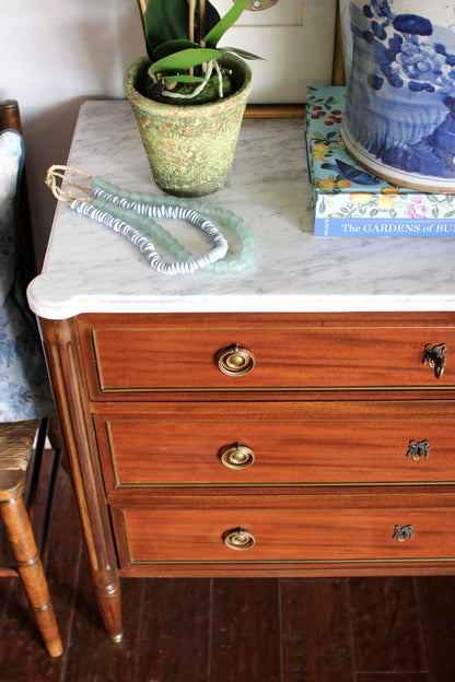 French Louis XVI Style White Marble Top Commode