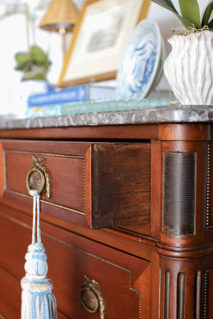 French Louis XVI Style Grey Marble Top Commode
