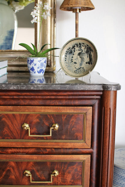 French Louis XVI Grey Marble Top Commode