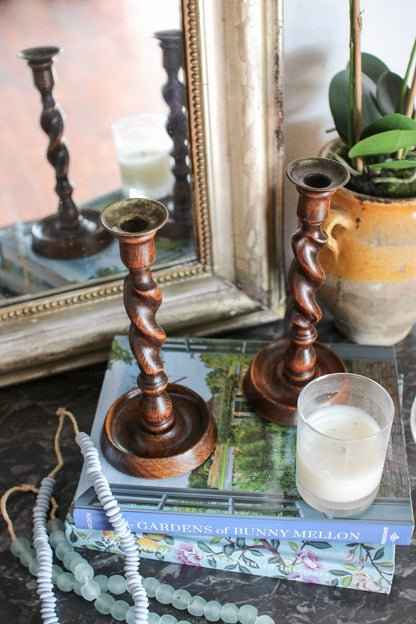 Pair of English Barley Twist Candlesticks