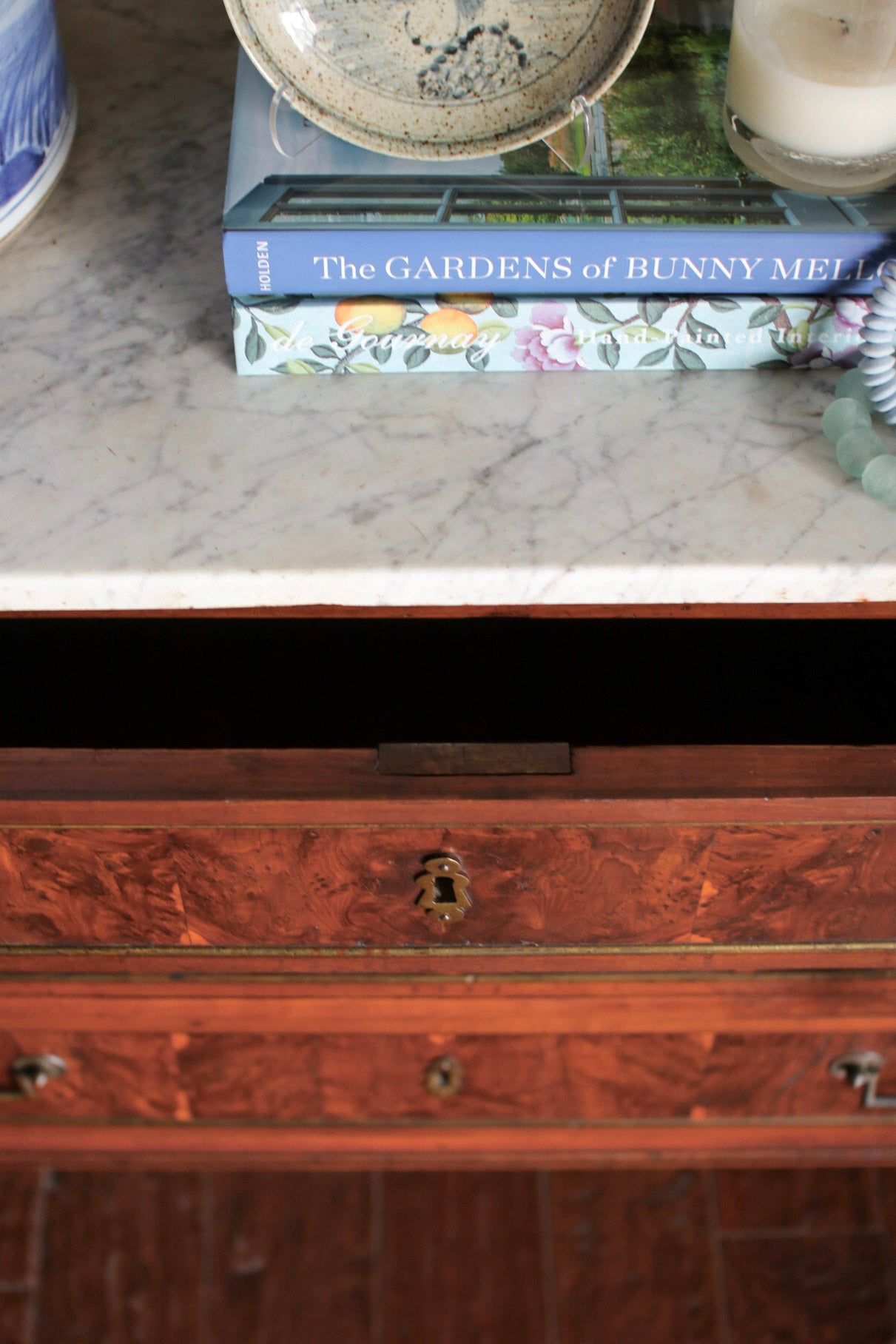 French Louis XVI White Marble Top Commode