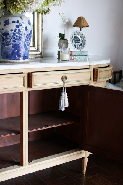 Bleached French Louis XVI White Marble Top Buffet
