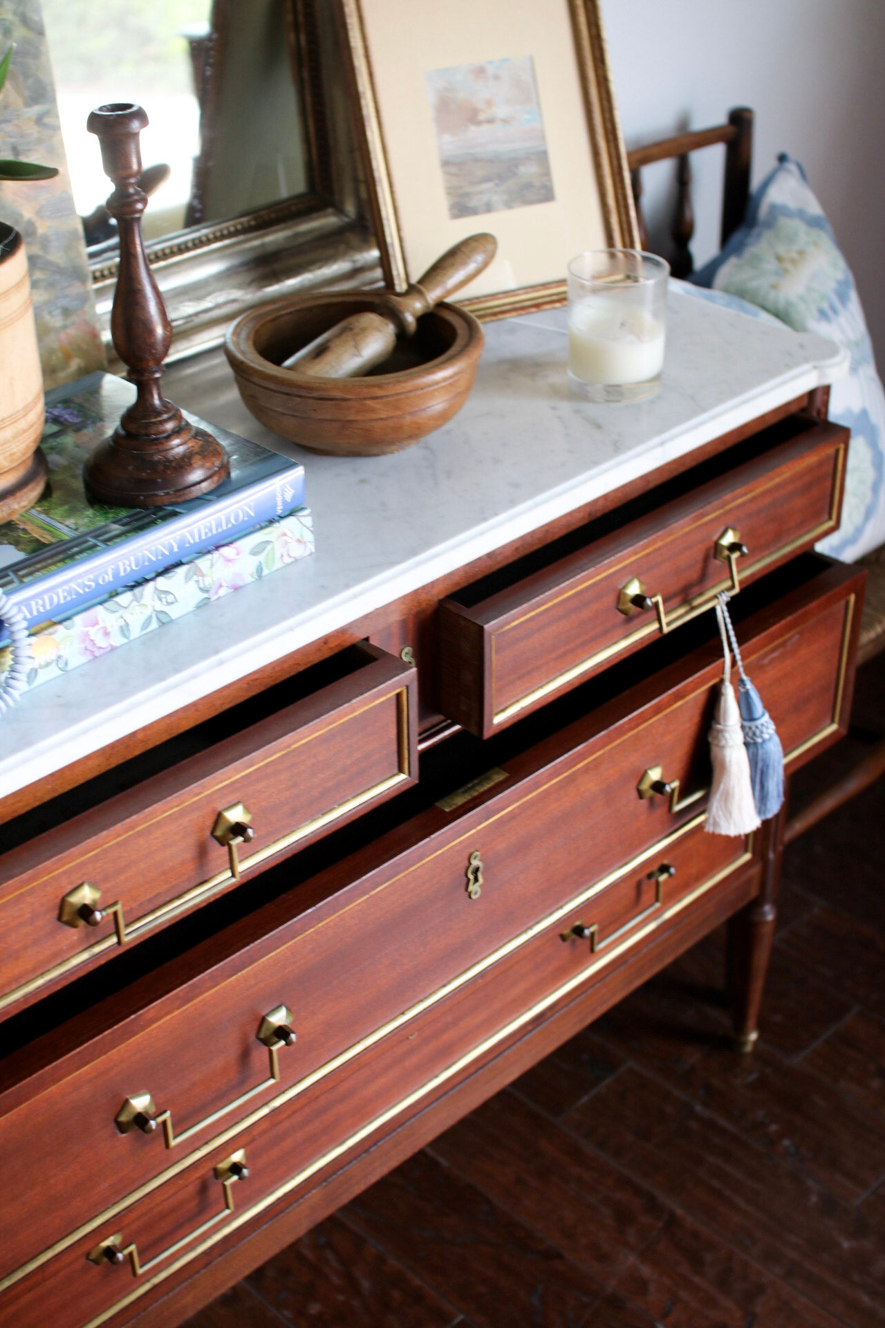 French Louis XVI White Marble Top Commode