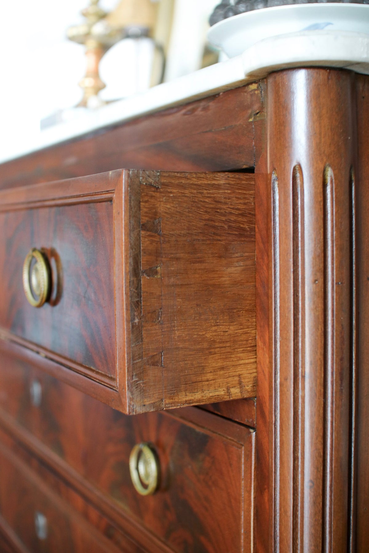French Louis XVI White Marble Top Commode