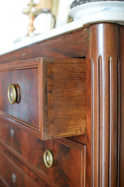 French Louis XVI White Marble Top Commode