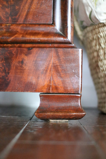 French Louis Philippe Flame Mahogany Grey Marble Top Commode