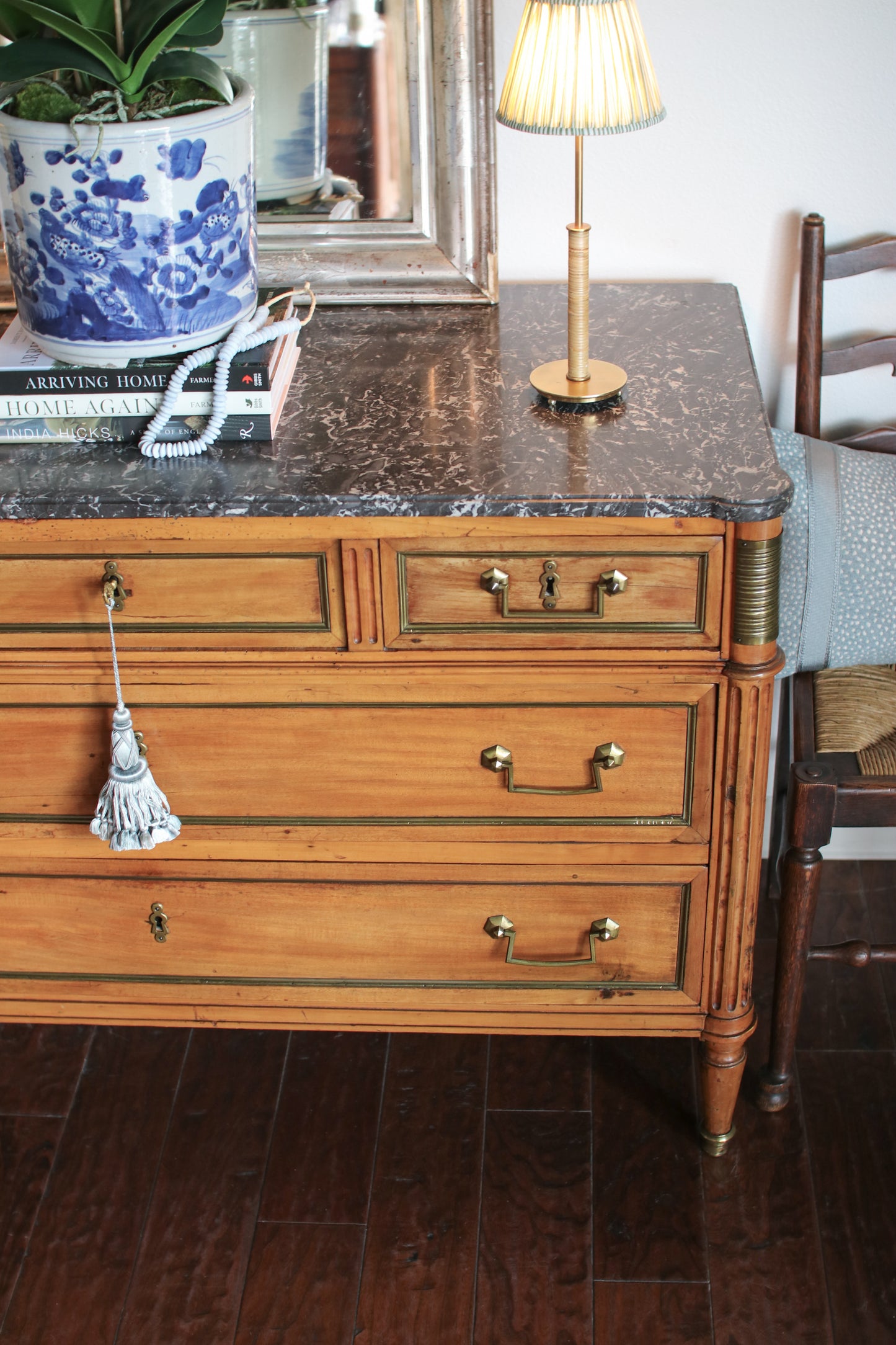 Antique French Louis XVI Grey Marble Top Commode