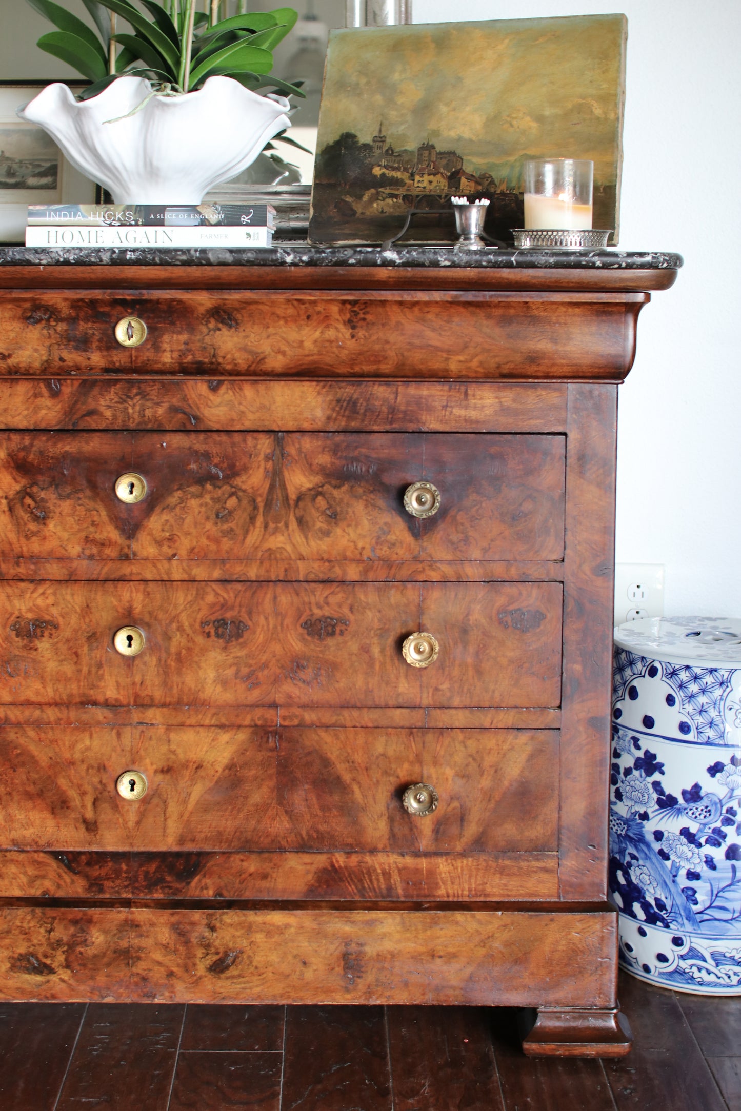 Antique French Louis Philippe Burled Walnut Commode