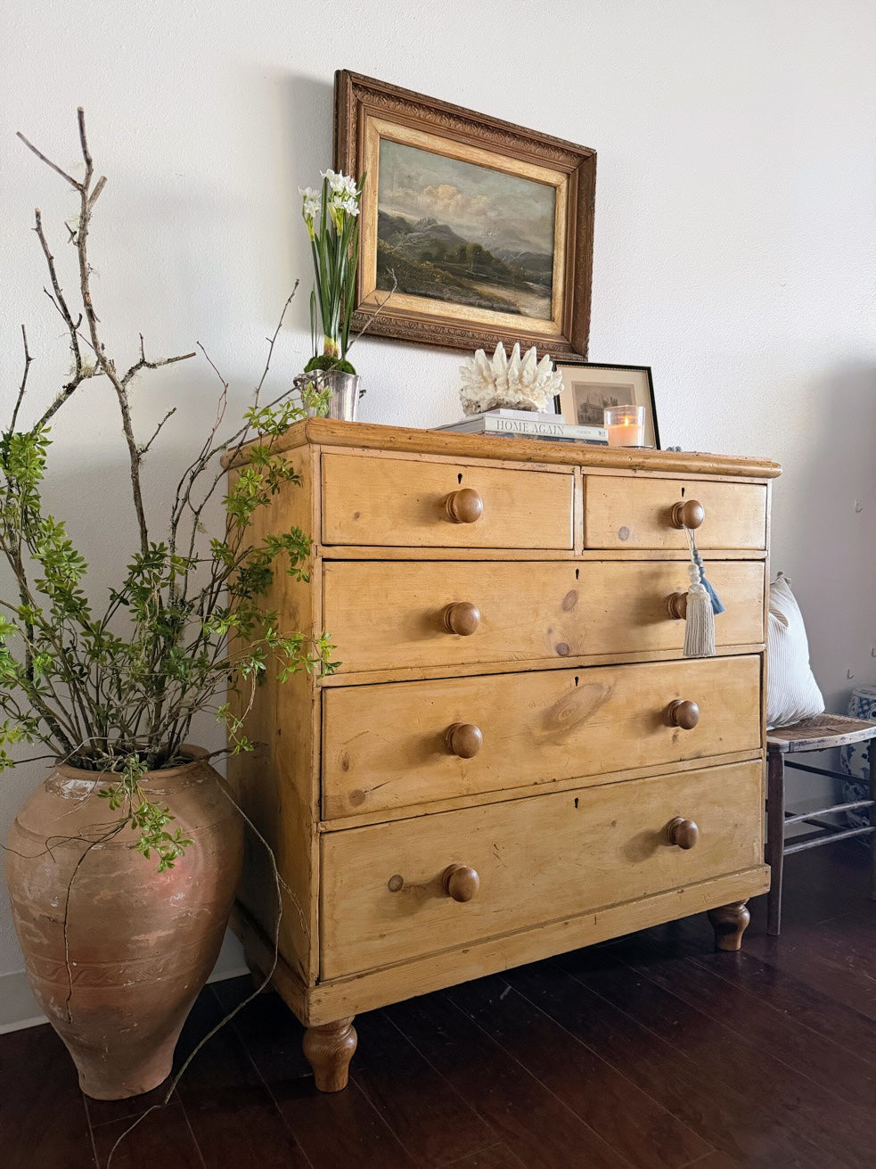 Antique English Pine Chest with Tulip Feet
