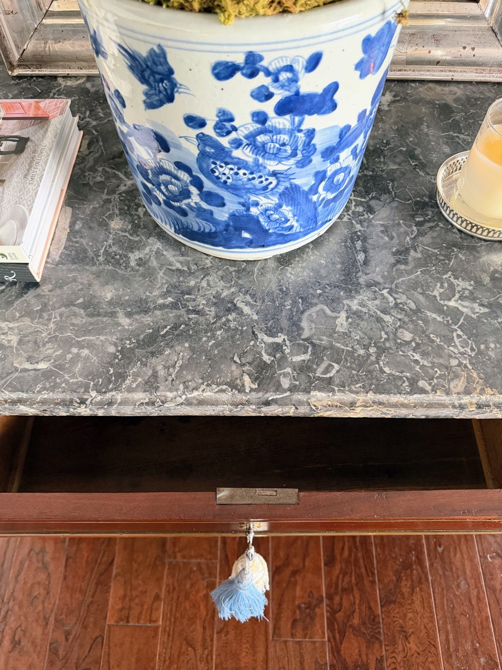 Antique French Louis XVI Grey Marble Top Commode