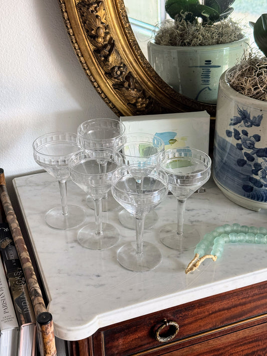 Set of 6 French Art Deco Wine Glasses